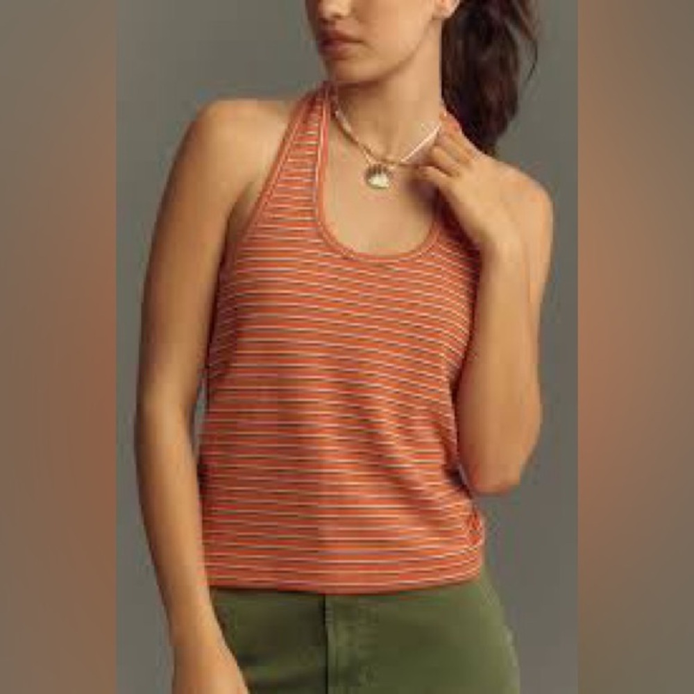 NWT Anthropologie Pilcro Orange Striped Scoop Halter Tank Top Womens Size Large